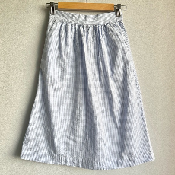 NWOT Mango Gingham 100% Cotton Midi A Line Skirt in Baby Blue w/ Pockets - Picture 6 of 13